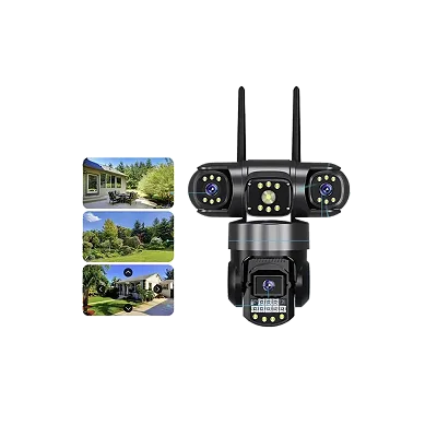 V380 New 3 Lens and 3 Screen Sc28-G Black 6MP Security CCTV Wireless IP Security 4G Network PTZ Triple-Lens Camera