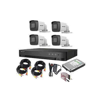 Hikvision 4 Channels 2mp Fully installed - White